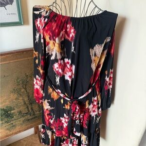 Dress Barn Black and Red Floral Midi Dress